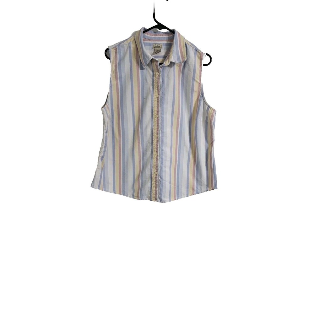LL‎ Bean Sleevless Button Up Top Womens  Extra Large Pink White Striped Fishing